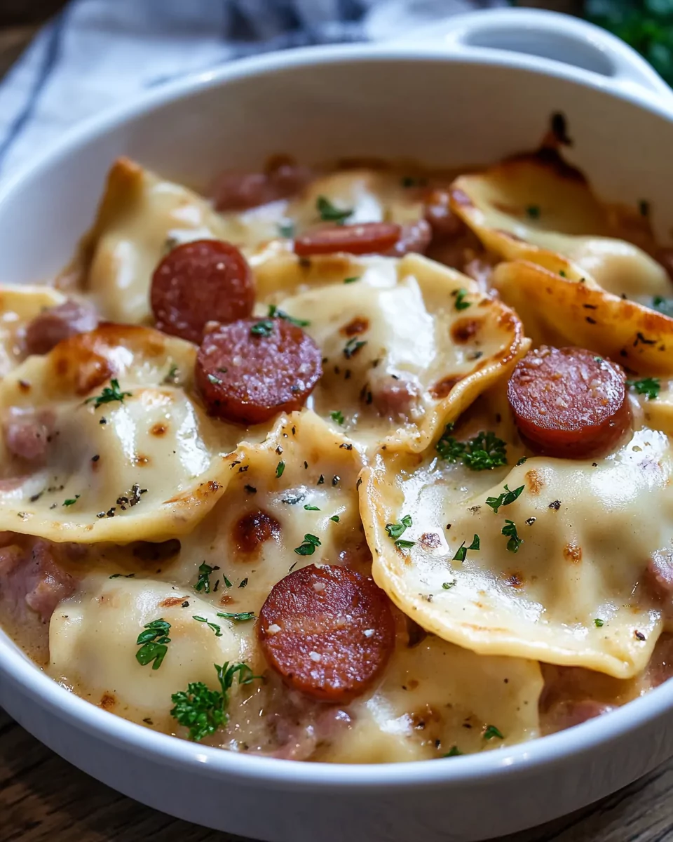 Crockpot Pierogi Casserole with Kielbasa