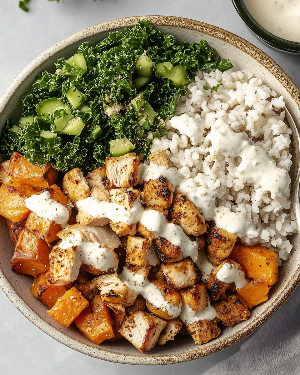 Roasted Chicken, Sweet Potato, and Kale Bowls