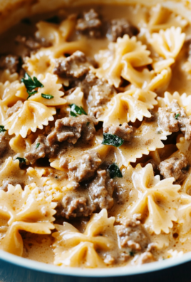 Cheesy Beef And Bowtie Pasta In Garlic Butter