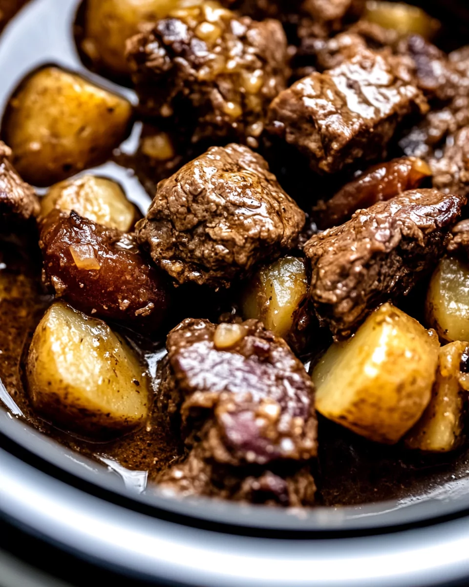 Slow Cooker Garlic Butter Beef Bites & Potatoes