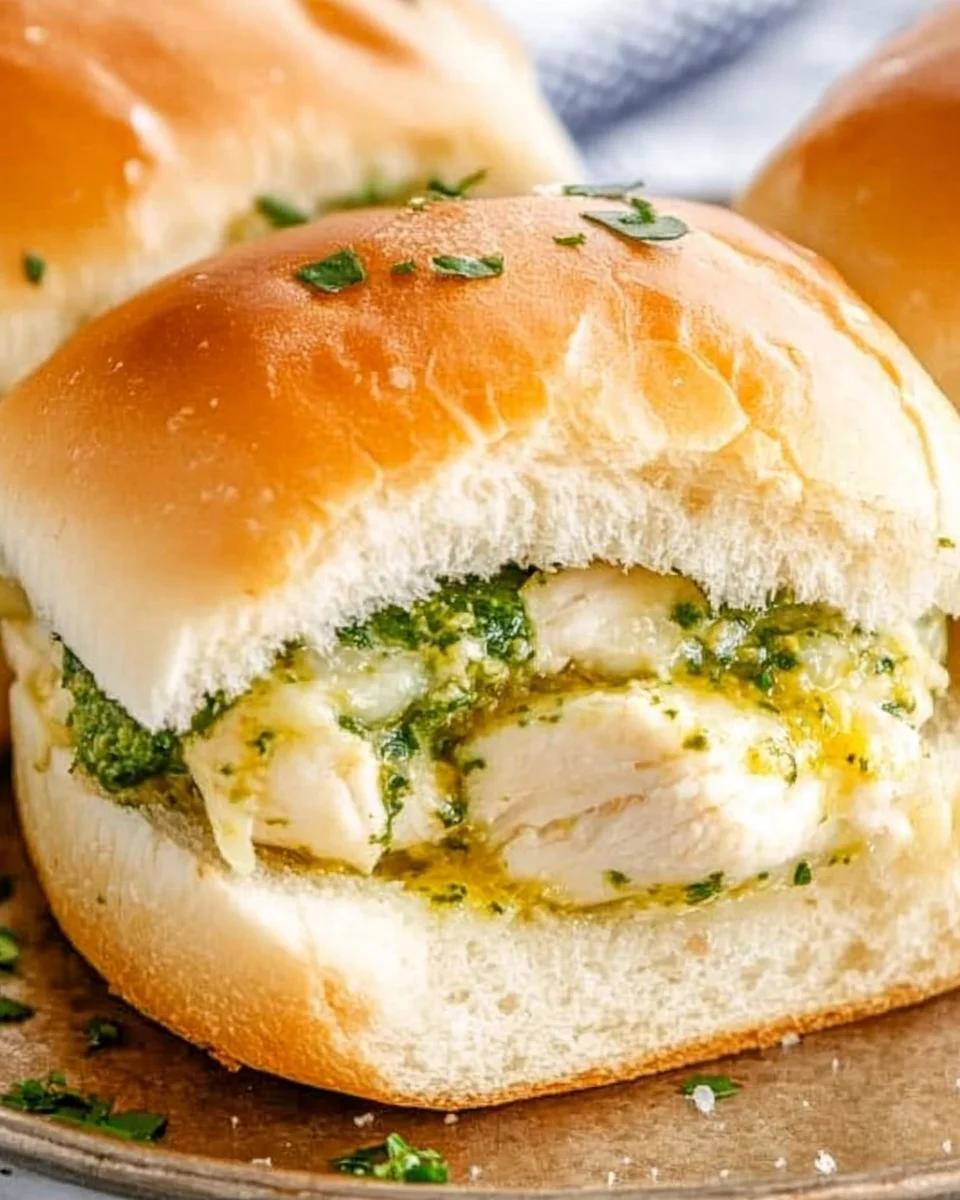Cheesy Garlic Pesto Chicken Sliders