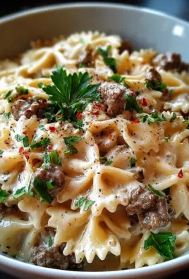 Beef and Bowtie Pasta with Alfredo Sauce