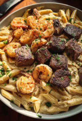 Blackened Steak and Shrimp Alfredo