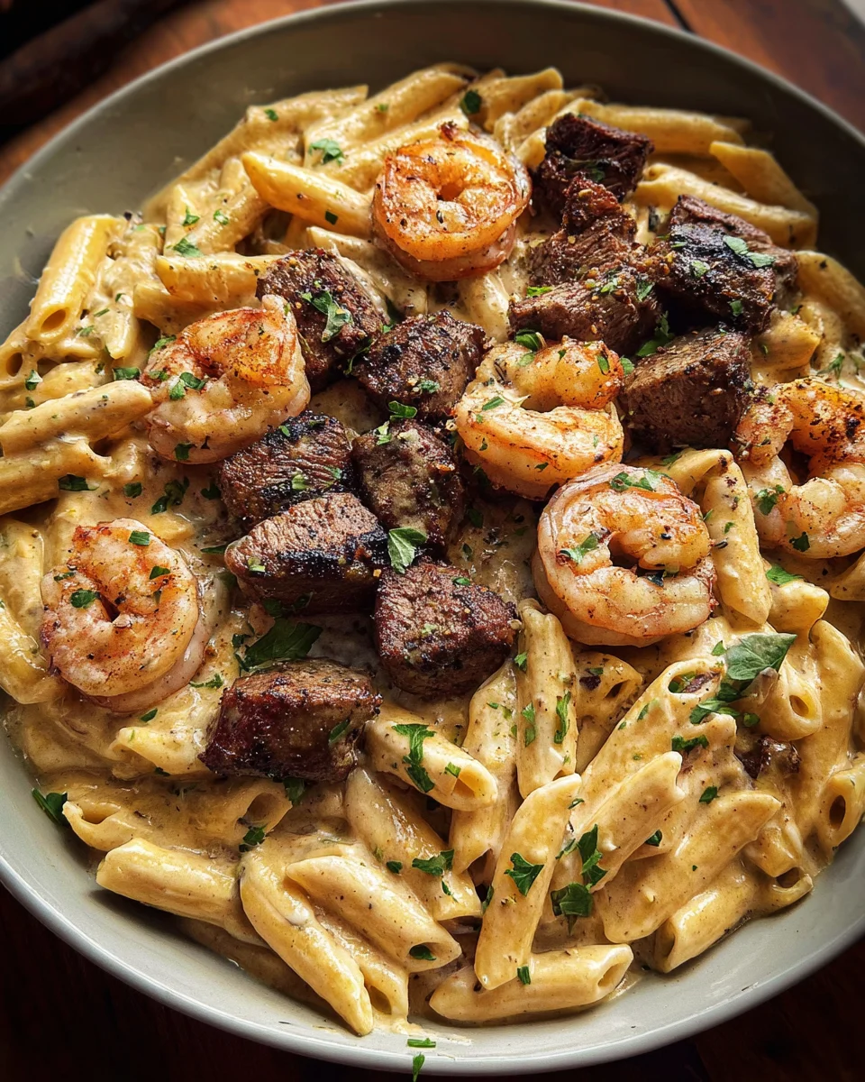 Blackened Steak and Shrimp Alfredo 19 Blackened