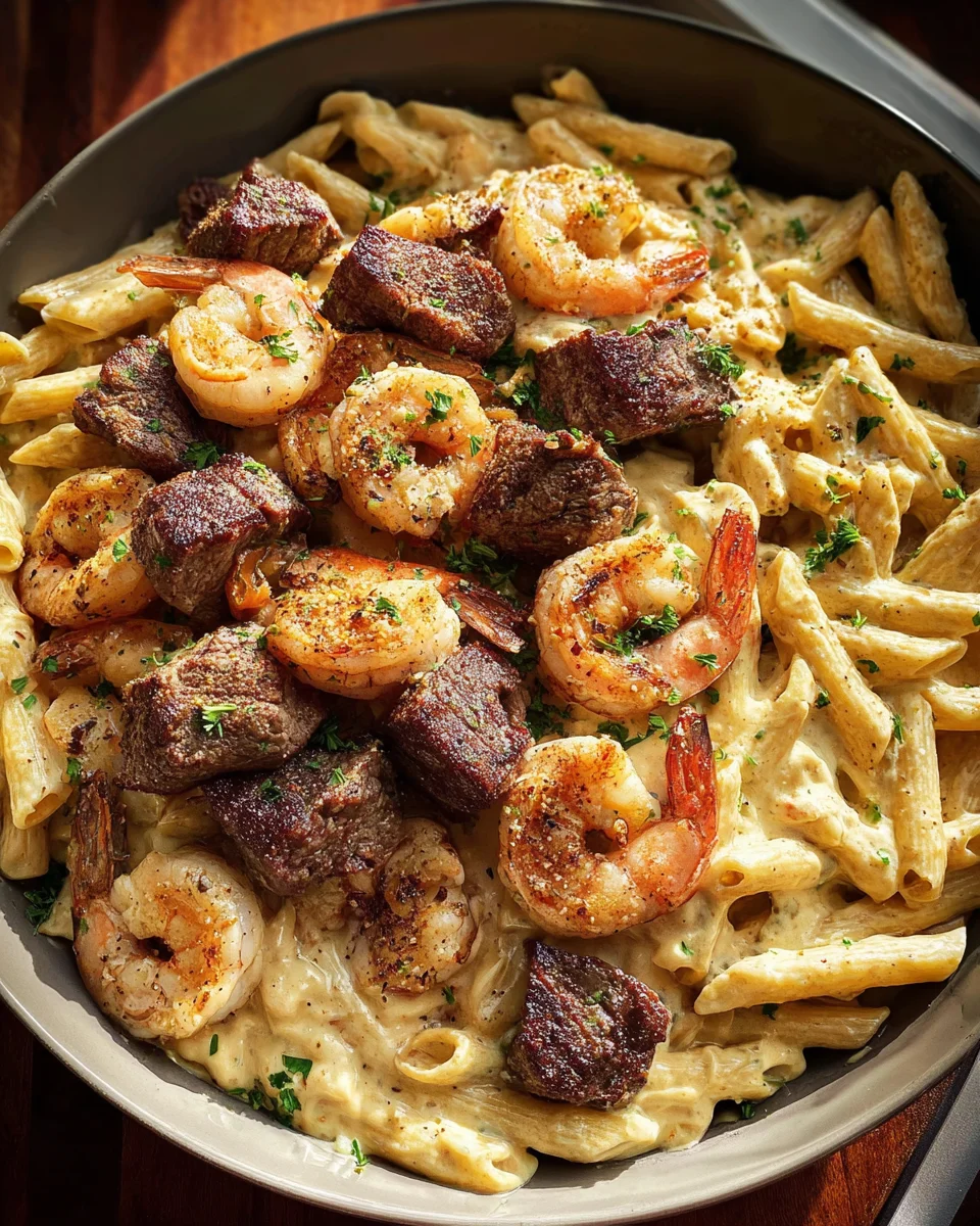 Blackened Steak and Shrimp Alfredo 20 Blackened