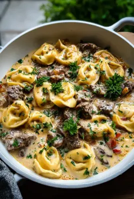 Cheesesteak Tortellini in Creamy Provolone Sauce