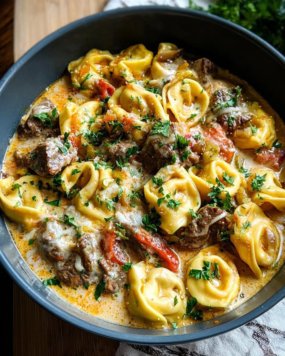 Cheesesteak Tortellini in Creamy Provolone Sauce 23 Cheesesteak