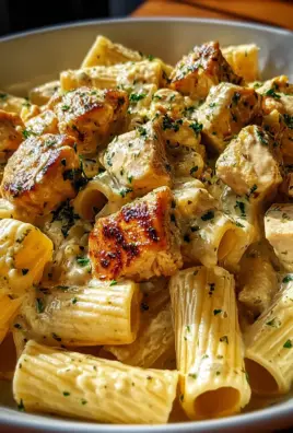 Creamy Garlic Butter Chicken and Rigatoni in Parmesan Sauce