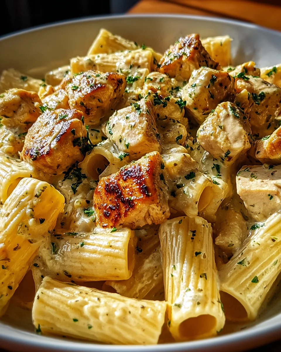 Creamy Garlic Butter Chicken and Rigatoni in Parmesan Sauce