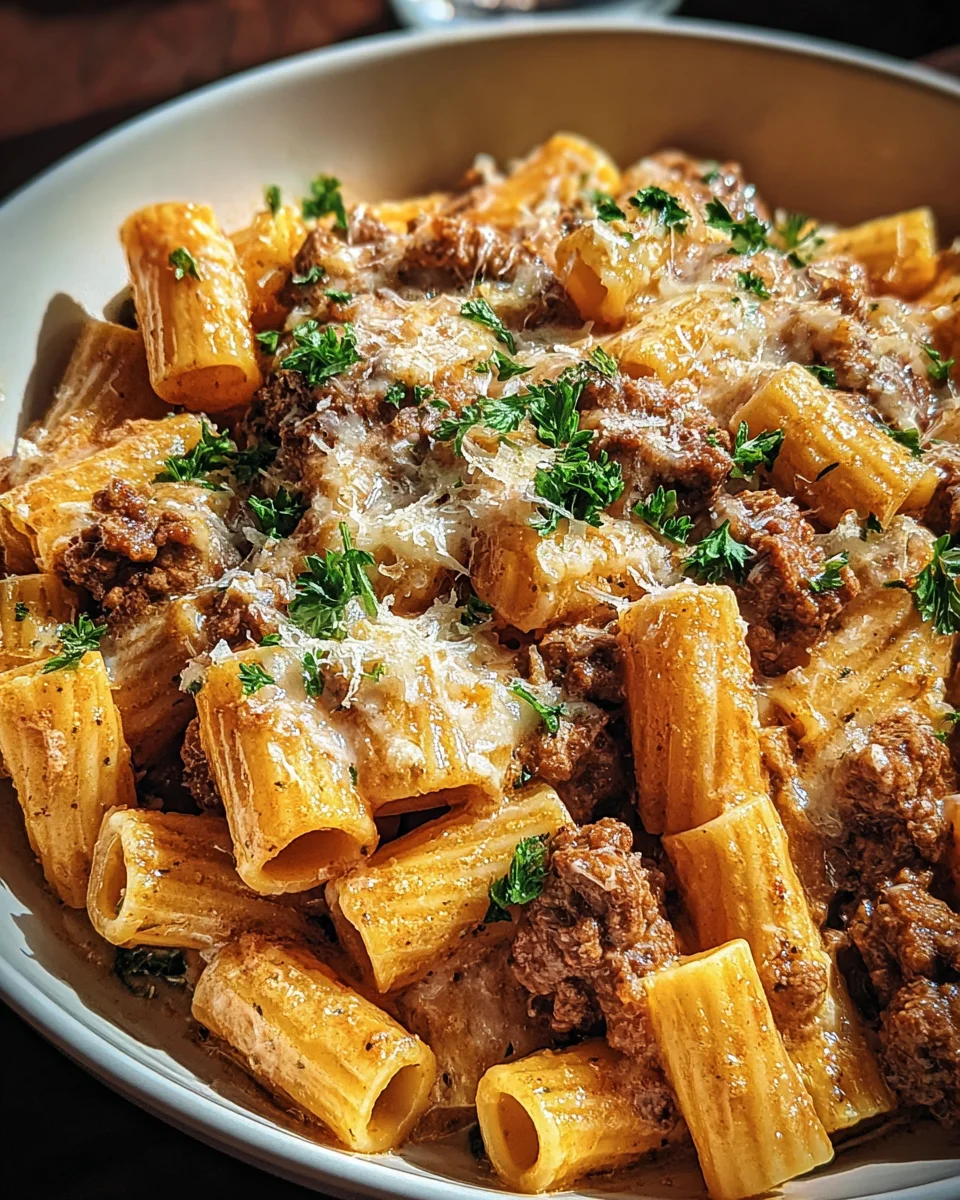 Creamy Parmesan Beef Rigatoni