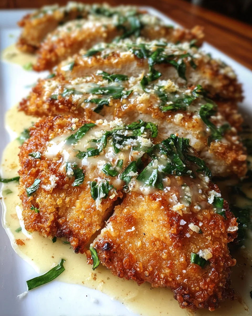 Crispy Parmesan Chicken with a Rich Garlic Sauce