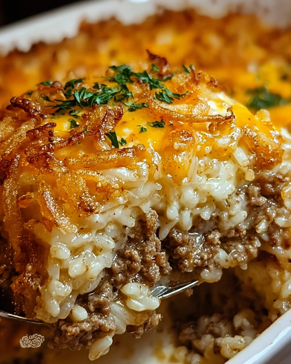 French Onion Ground Beef and Rice Casserole