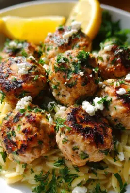 Greek Chicken Meatballs with Lemon Orzo