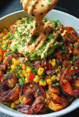 Grilled Shrimp Bowl with Avocado, Corn Salsa & Creamy Sauce