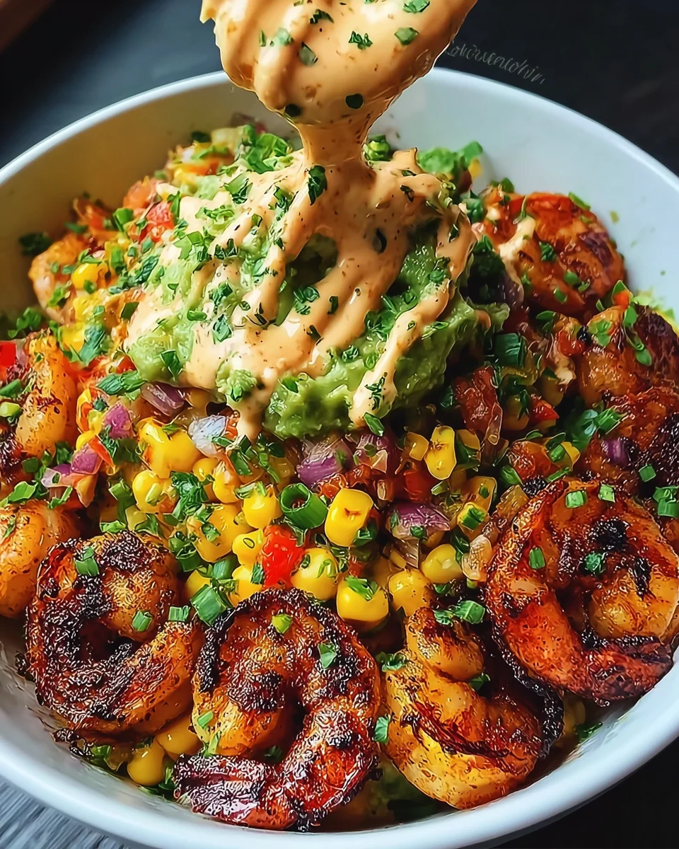 Grilled Shrimp Bowl with Avocado, Corn Salsa & Creamy Sauce 39 Grilled Shrimp Bowl with Avocado, Corn Salsa & Creamy Sauce