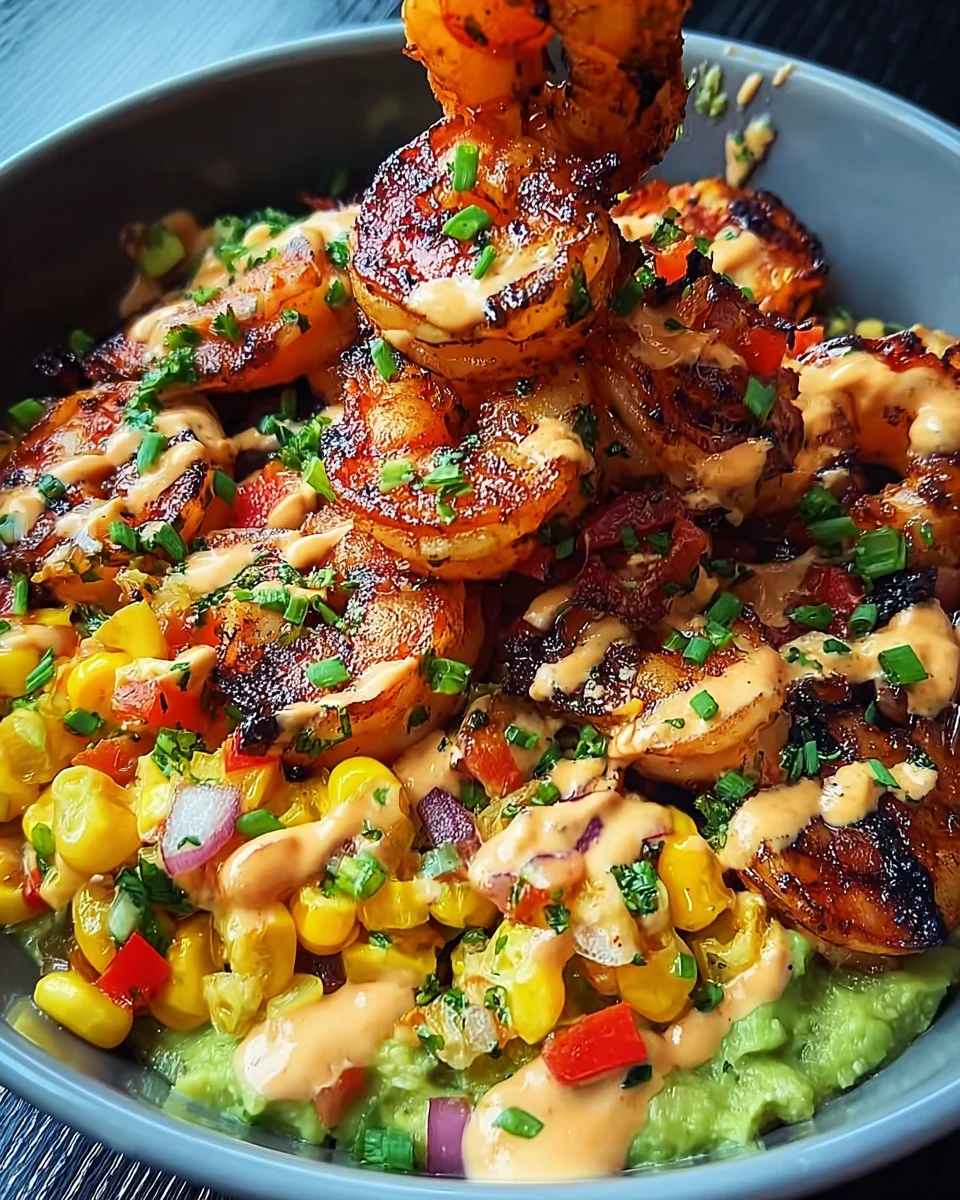 Grilled Shrimp Bowl with Avocado, Corn Salsa & Creamy Sauce 37 Grilled