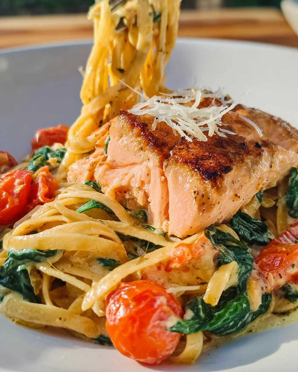 Healthy & Creamy Tuscan Salmon Pasta