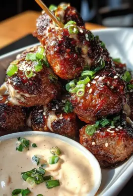 Korean BBQ Meatballs with Spicy Mayo Dip