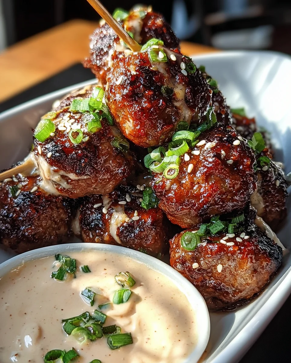 Korean BBQ Meatballs with Spicy Mayo Dip
