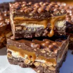 No Bake Crispy Snickers Bars