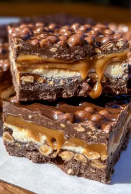 No Bake Crispy Snickers Bars