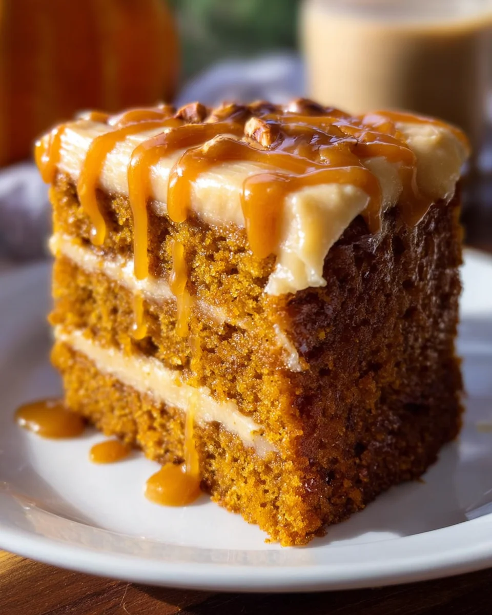 Pumpkin Cake with Caramel Cream Cheese Frosting