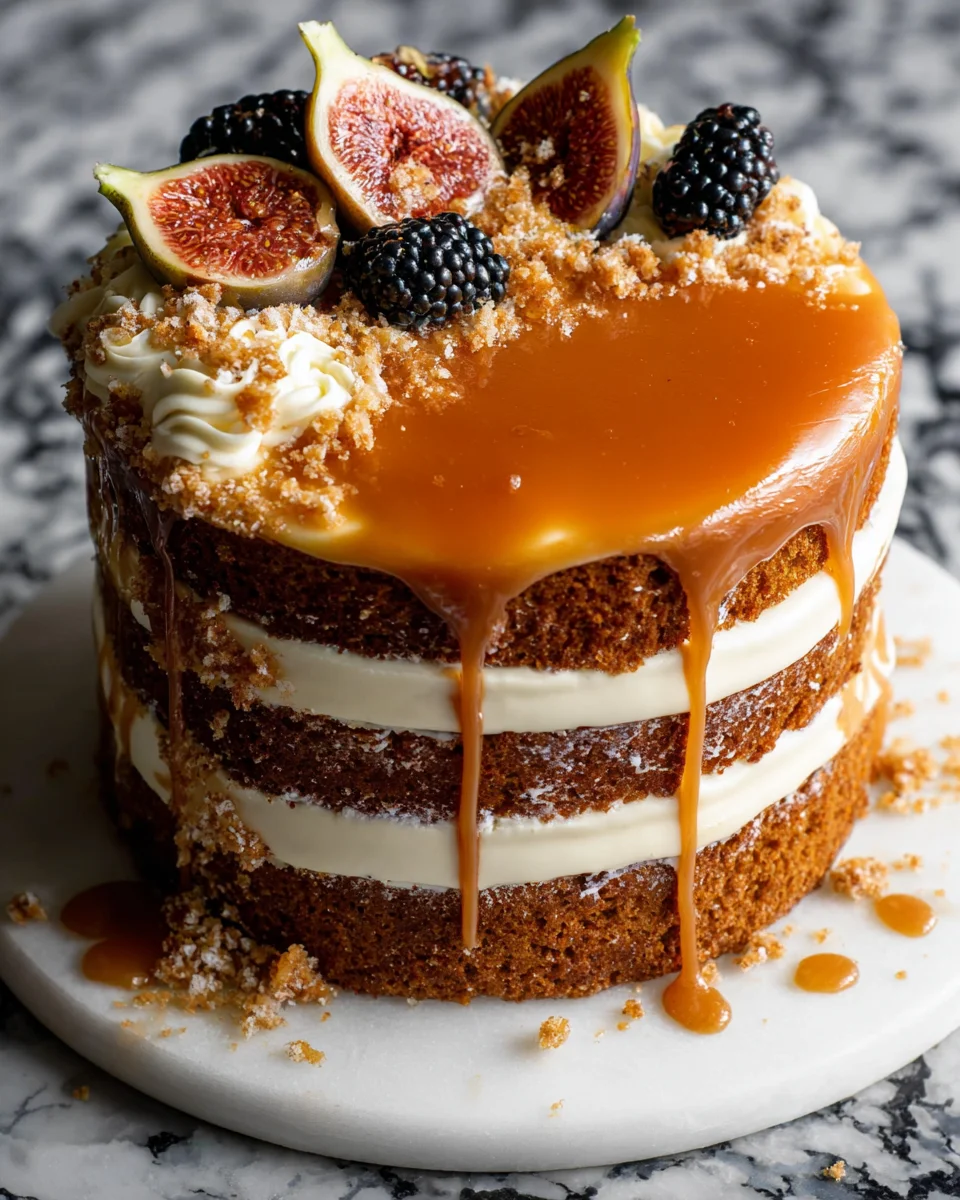 Pumpkin Cake with Cream Cheese Frosting and Salted Caramel Drizzle