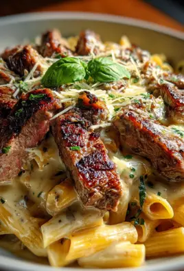 Steak and Creamy Garlic Parmesan Pasta