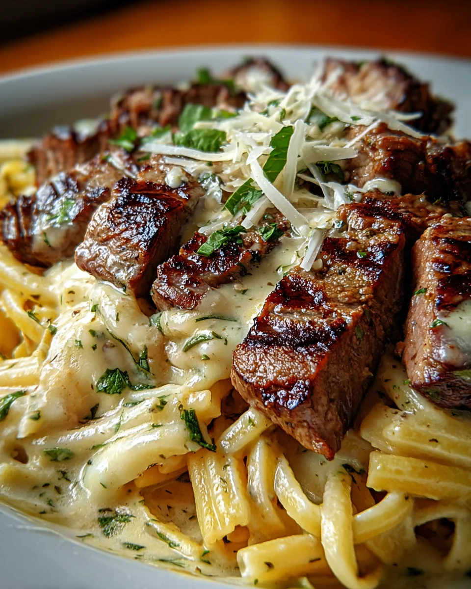 Steak and Creamy Garlic Parmesan Pasta 17 Steak