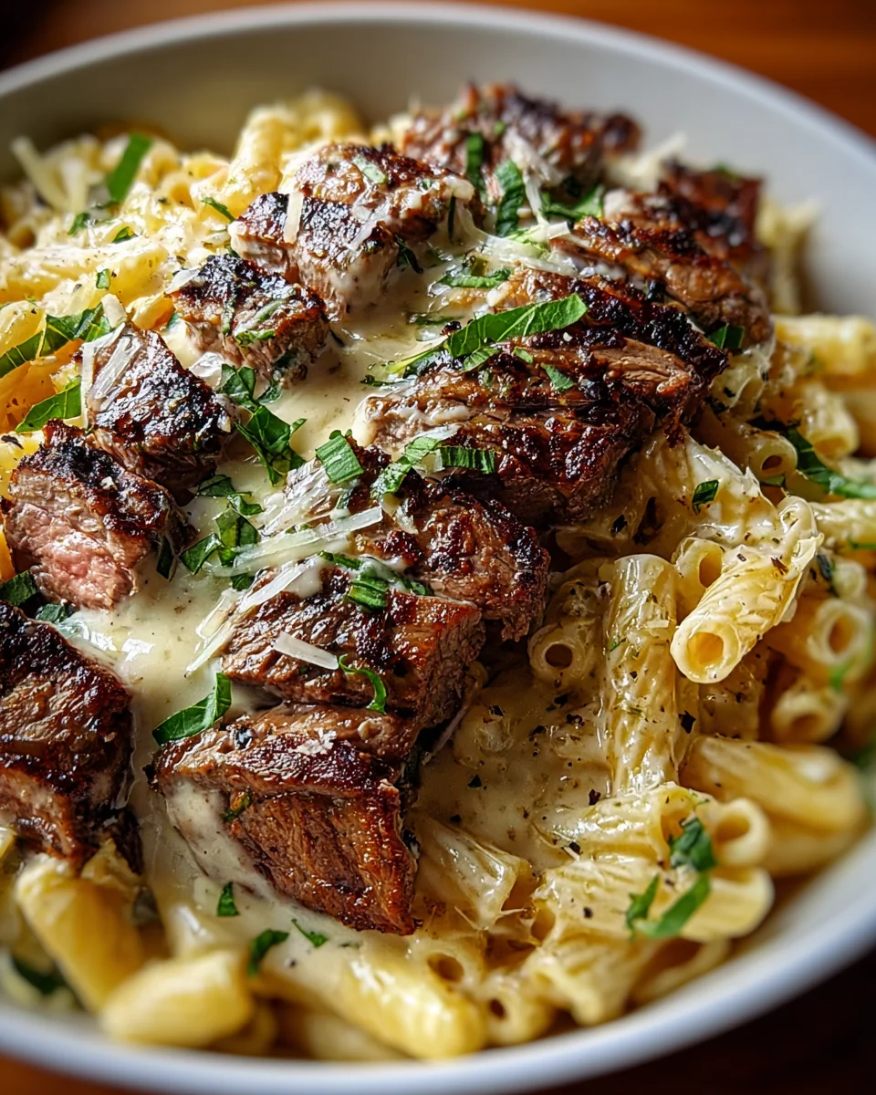 Steak and Creamy Garlic Parmesan Pasta 18 Steak