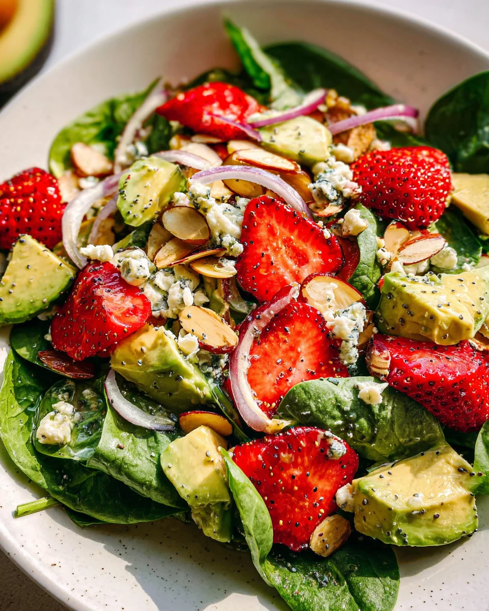 Strawberry Avocado Spinach Salad with Poppyseed Dressing