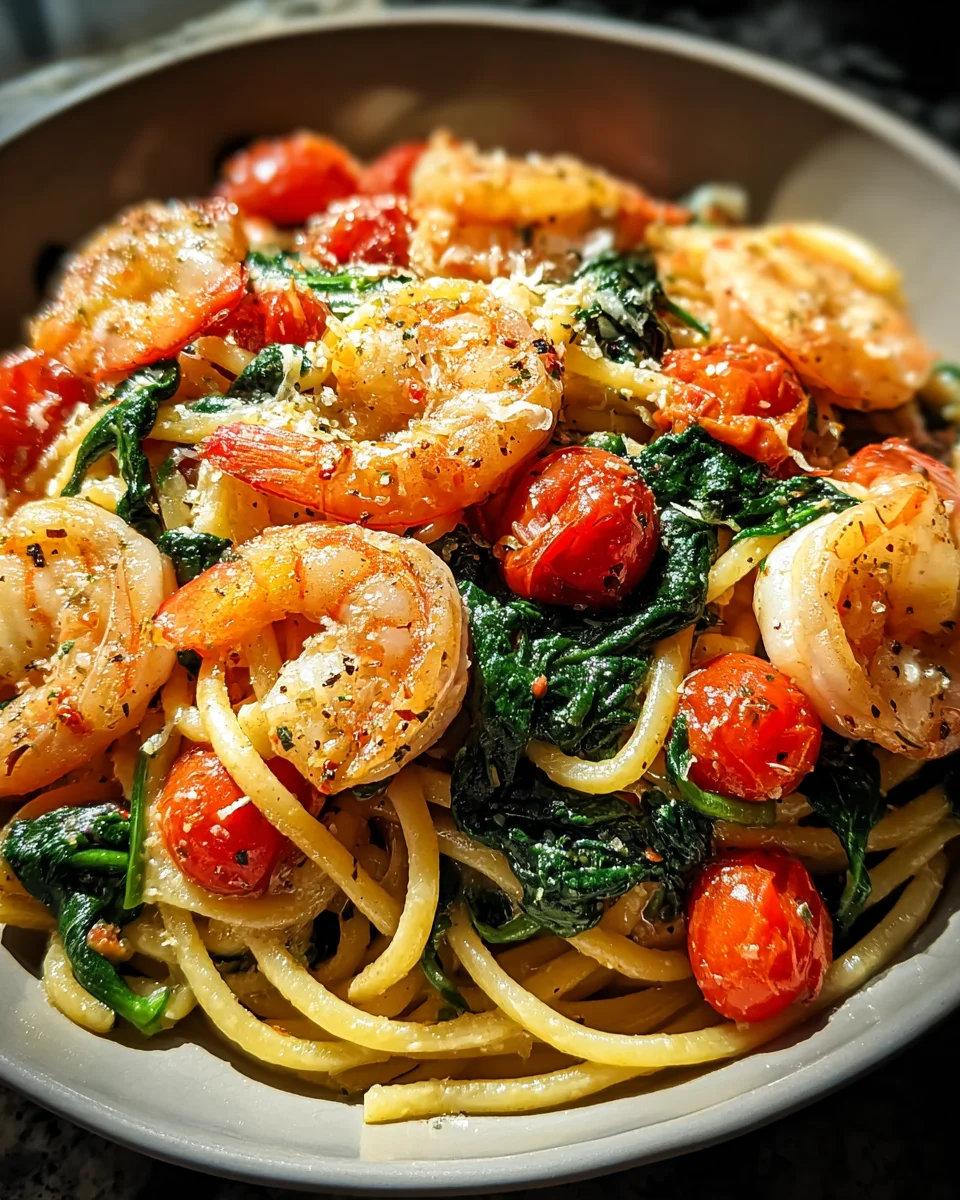 Tomato Spinach Shrimp Pasta